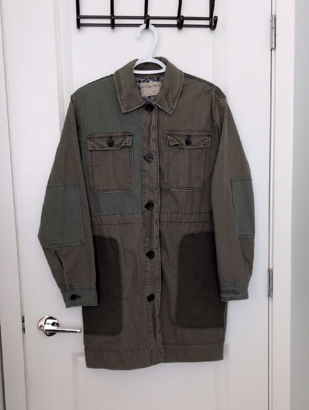 Women's Olive Patchwork Utility Jacket Coat